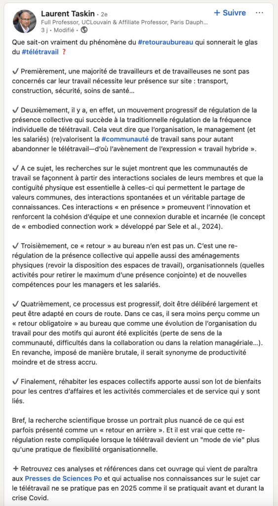 Le post LinkedIn de la semaine : Un retour au bureau, pas un retour en arrière ?